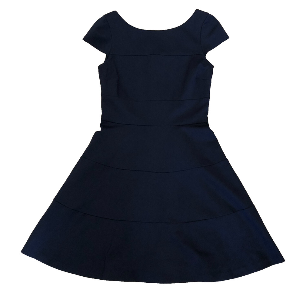 Banana Republic Women's 6P Navy Dress with Flounce Skirt Exposed Back Zipper